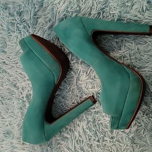 Just Fab Teal Peep Toe Heels Size 8